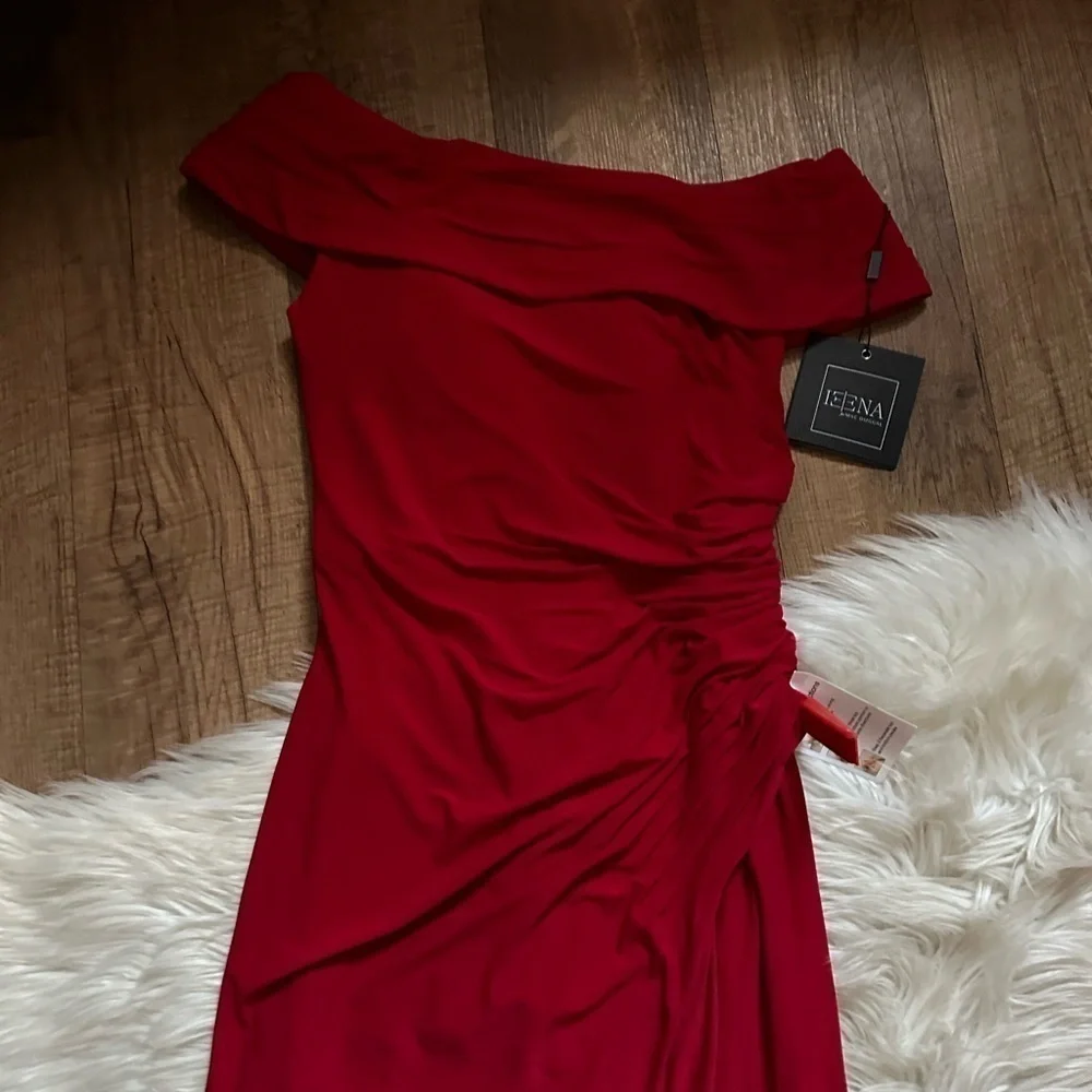 IEENA FOR MAC DUGGAL Ruched Off The Shoulder Midi Dress In Red